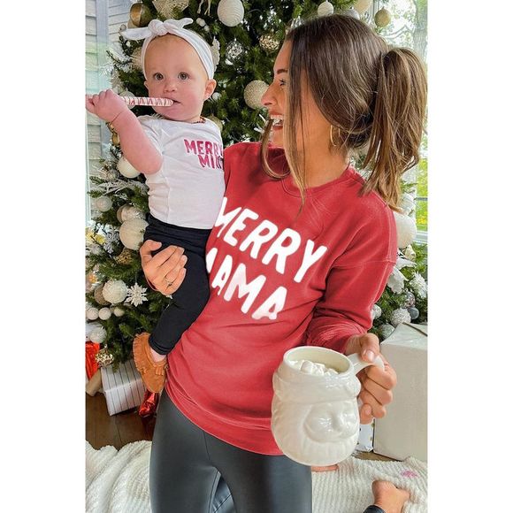 Azura Exchange  Red MERRY MAMA Long Sleeve Pullover Sweatshirt - Picture 3 of 14